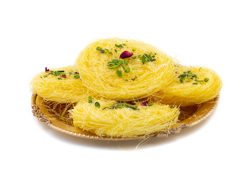 Indian Traditional Sweet Food Desi Ghee Ki Pheni Also Know as Sutarfeni, Firni, Seviyan, Laccha, Feni or Fini maid from maida, Sugar and Flavour