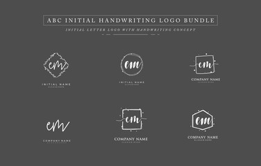 Initial letter E M EM bundle for identity and logo. Vector logo template with handwriting and signature style.