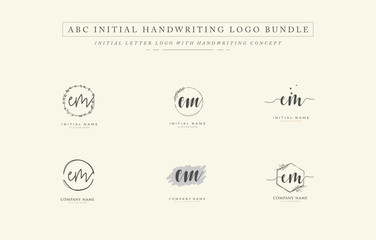 Initial letter E M EM bundle for identity and logo. Vector logo template with handwriting and signature style.
