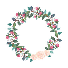 frame circular of flowers with branches and leafs vector illustration design