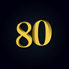 80 Years Anniversary Gold Number Vector Template Design Illustration