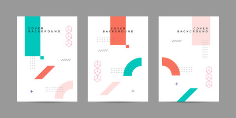 Placard templates set with abstract shapes, 80s memphis geometric style flat and line design elements. Retro art for covers, banners, flyers and posters. Eps10 vector illustrations