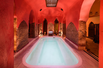 Arabic baths Hammam in Granada, Andalusia, Spain. - obrazy, fototapety, plakaty