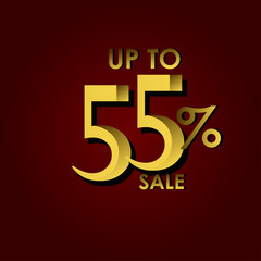 Discount Sale Label up to 55% Red Gold Vector Template Design Illustration