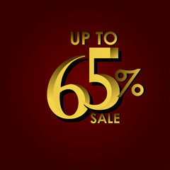 Discount Sale Label up to 65% Red Gold Vector Template Design Illustration