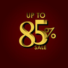 Discount Sale Label up to 85% Red Gold Vector Template Design Illustration