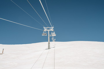 Cableway Ski Lifts. Cable car in the mountains.