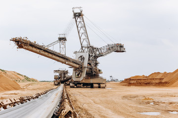 Giant bucket wheel excavator. The biggest excavator in the world. The largest land vehicle. Excavator in the mines.