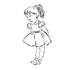 Happy girl in dress, Little kid, vintage child, illustration for children's books