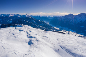 Obraz premium Beautiful view from the ski slopes of Heiligenblut, Glosslockner- Austria.