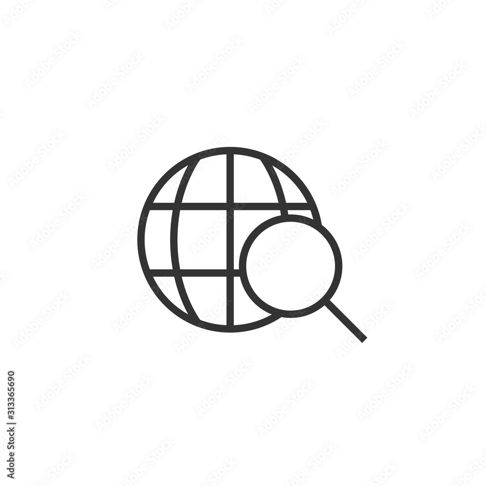 Poster globe search icon in flat style. network navigation vector illustration on white isolated background