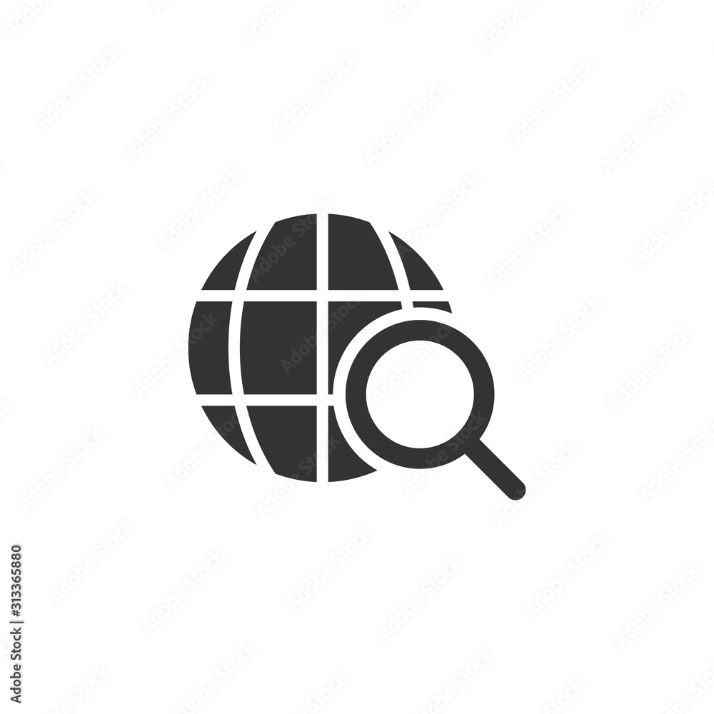 Poster globe search icon in flat style. network navigation vector illustration on white isolated background