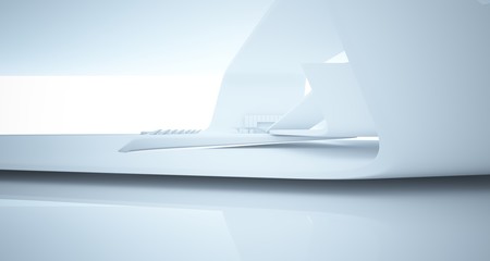 Abstract architectural smooth white interior of a minimalist house with swimming pool. 3D illustration and rendering.