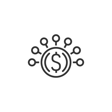 Money revenue icon in flat style. Dollar coin vector illustration on white isolated background. Finance structure business concept.