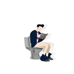 business man conceptual illustration of man sitting on toilet and reading a book