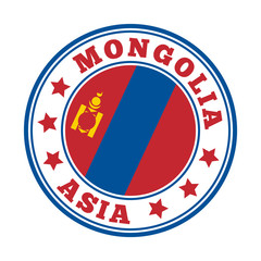 Mongolia sign. Round country logo with flag of Mongolia. Vector illustration.