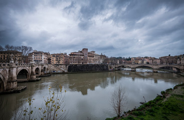 Ponte Vittorio Emanuele in Tiber river Rome