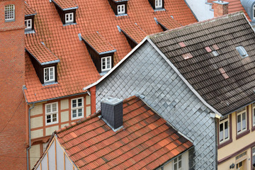 Fototapeta na wymiar The roofs of historic old town of Quedlinburg