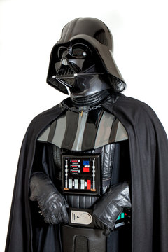 SAN BENEDETTO DEL TRONTO, ITALY. DECEMBER 5, 2014. Half-lenght portrait of Darth Vader costume replic . Darth Vader or Dart Fener is a fictional character of Star Wars saga. White background