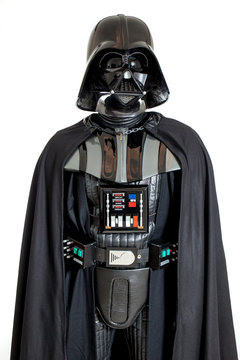 SAN BENEDETTO DEL TRONTO, ITALY. DECEMBER 5, 2014. Half-lenght portrait of Darth Vader costume replic . Darth Vader or Dart Fener is a fictional character of Star Wars saga. White background