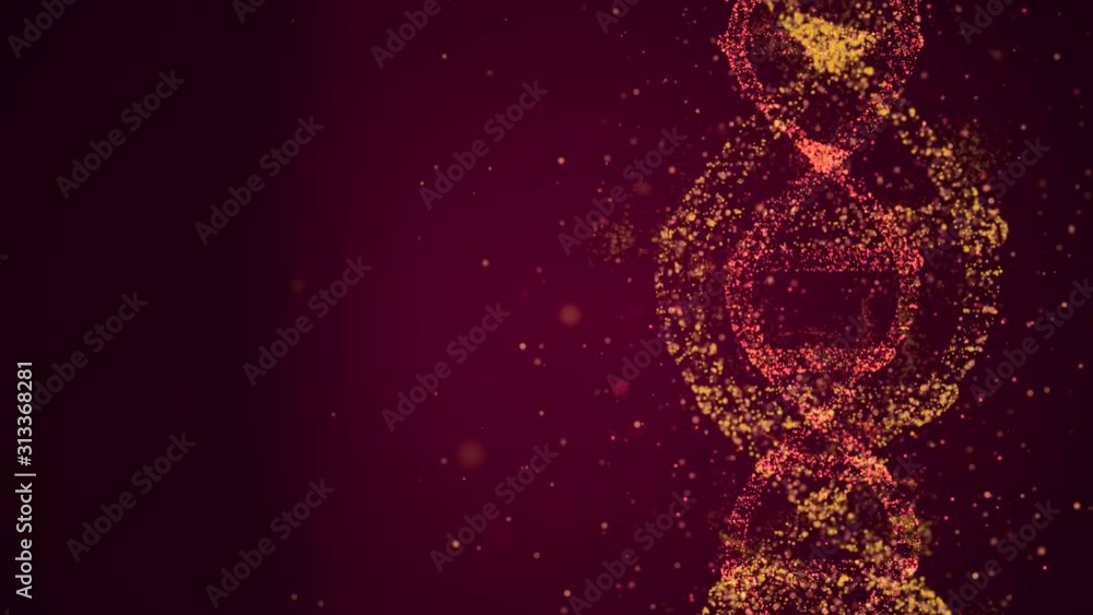 Poster dna evolution concept. loopable video of abstract particles forming a dna frame and spinning in spac