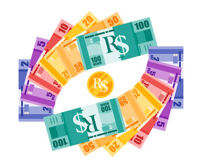 Brazilian Real BRL Market Watch, Exchange Rate Stock Value Price Monitor Observer vector icon logo design. Brazil currency business, finance, and economy element. Usable for digital usage and print