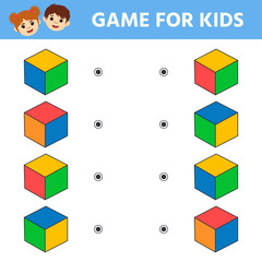 Education logic game for preschool kids. Kids activity sheet. Find a match. Children funny riddle entertainment.