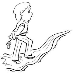 man in a tailcoat with a flower behind goes up the path