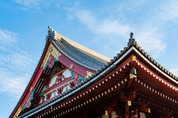 close up red Japanese temple roof