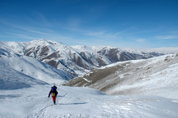 Fototapeta na wymiar Ski touring in Syunik Region (Slopes of the Zangezur Mountain Range), Armenia.