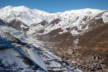 View at Kajaran town and Zangezur Mountain Range from Meghri Pass. Syunik Region, Armenia.
