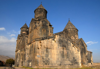 Fototapeta na wymiar Surb Astvatsatsin Church. Tegher Monastery (13th century) is located on the slope of Aragats Mountain 10 km north from Agarak village. Armenia.