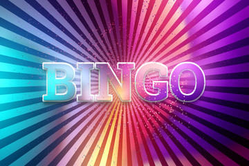 Creative background, the inscription bingo in gold letters on a colorful background. Concept win, casino, idea, luck, lotto. 3D illustration, 3D rendering.