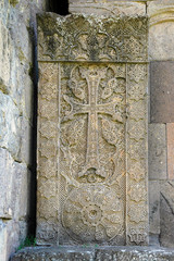Khachkar (cross stone) by stonecutter Poghos (1291 AD). Goshavank Monastery (13th century; 20 km eastward from Dilijan). Tavush Region, Armenia.