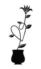 Vector illustration of potted flower with a heart-shaped stem