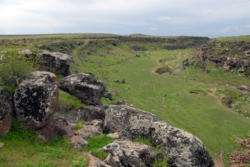 Fototapeta na wymiar Ruins of Urartrian fortress near by Shamiram village (named after the Babylonian queen Semiramida). Aragatsotn Region, Armenia.