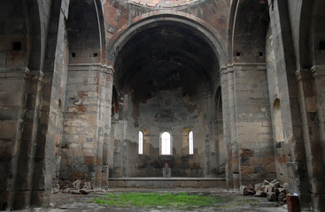 Interior and murals of Talin Cathedral (7th century). Talin town, Aragatsotn Region, Armenia.