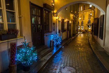 Christmas decorations on the streets of Vilnius in Lithuania