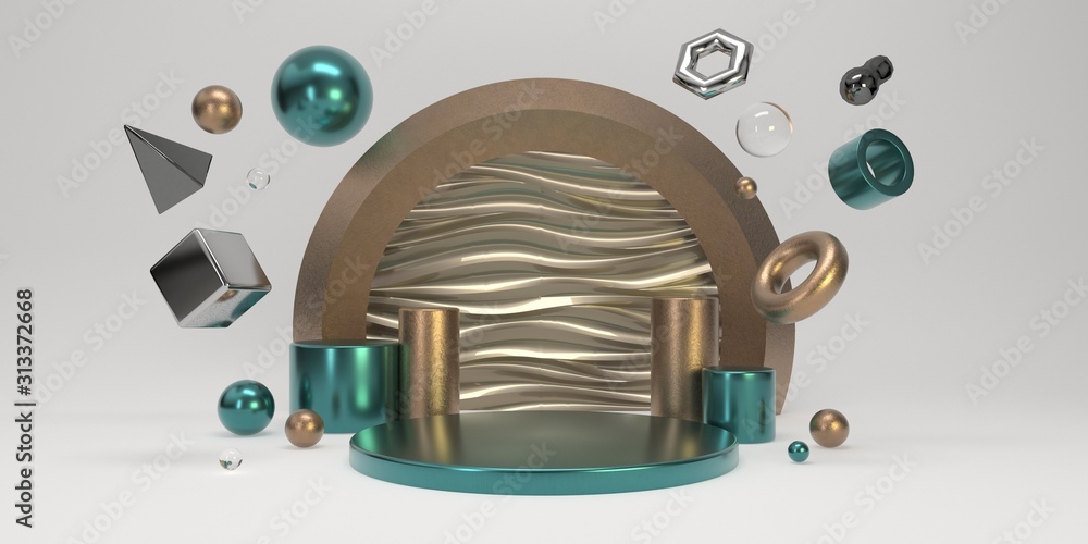 Aufkleber simple white studio background with podiums and geometric primitives composition for product 3d rend