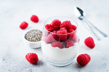 Greek yogurt Chia seeds raspberry parfait
