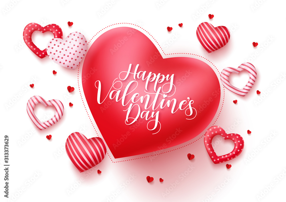Aufkleber happy valentines day vector heart banner. valentines greeting typography in red heart shape for text