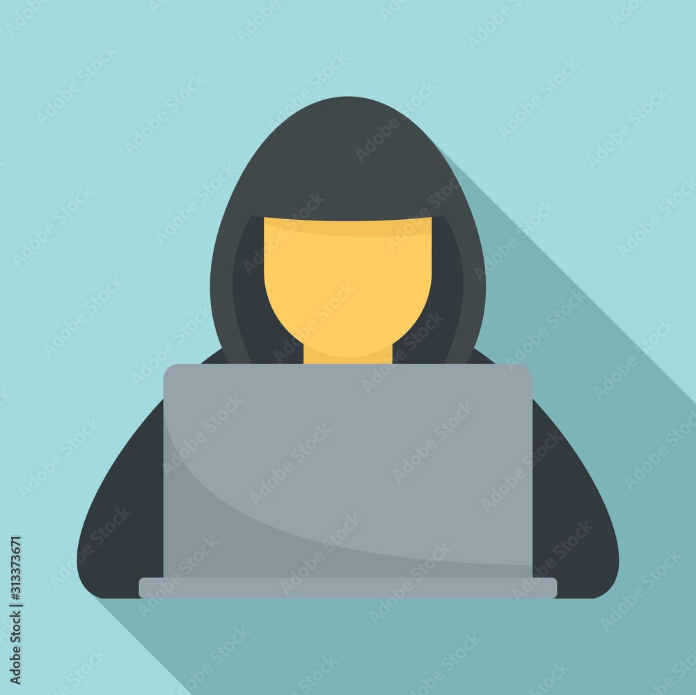 Poster hacker with hood icon. flat illustration of hacker with hood vector icon for web design