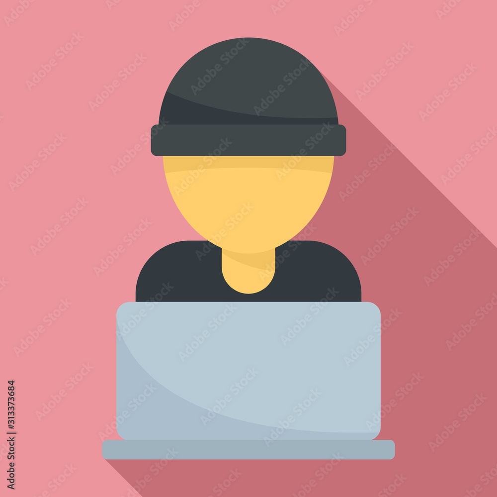 Poster hacker laptop icon. flat illustration of hacker laptop vector icon for web design