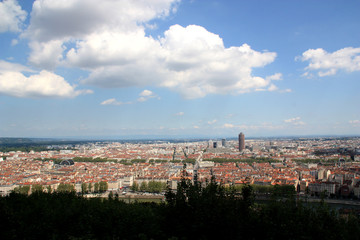 Fototapeta na wymiar Panorama of the inner city of Lyon, France, taken from the Basilica of Notre-Dame de Fourvière