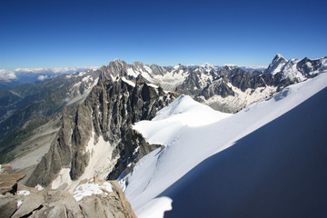 Mountain climbers on their way up to the peak of the Mont Blanc in France