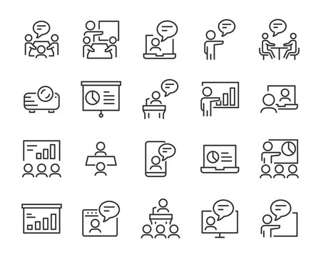 set of training icons, meeting, study, presentation