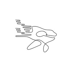Continuous line drawing of whales. Hand drawn Vector illustration. Poster, greeting card with ocean animal in sea waves