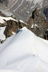 Mountain climbers on their way up to the peak of the Mont Blanc in France
