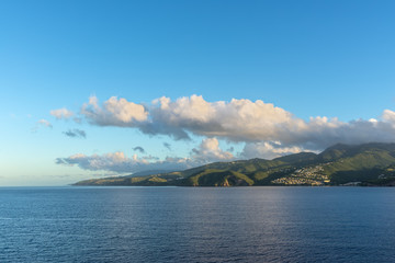 View from the sea to the beautiful Martinique island in the Caribbean, French West Indies