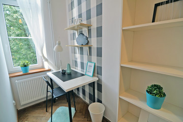 Fototapeta na wymiar A teenager's room with a study desk.